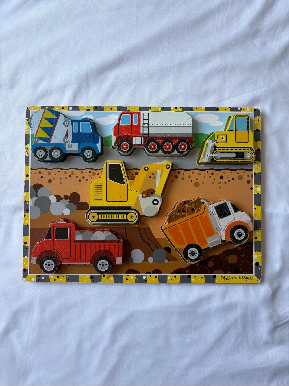 🧸 Melissa & Doug Construction Vehicles Wooden Peg Puzzle in Yellow, Red, Blue